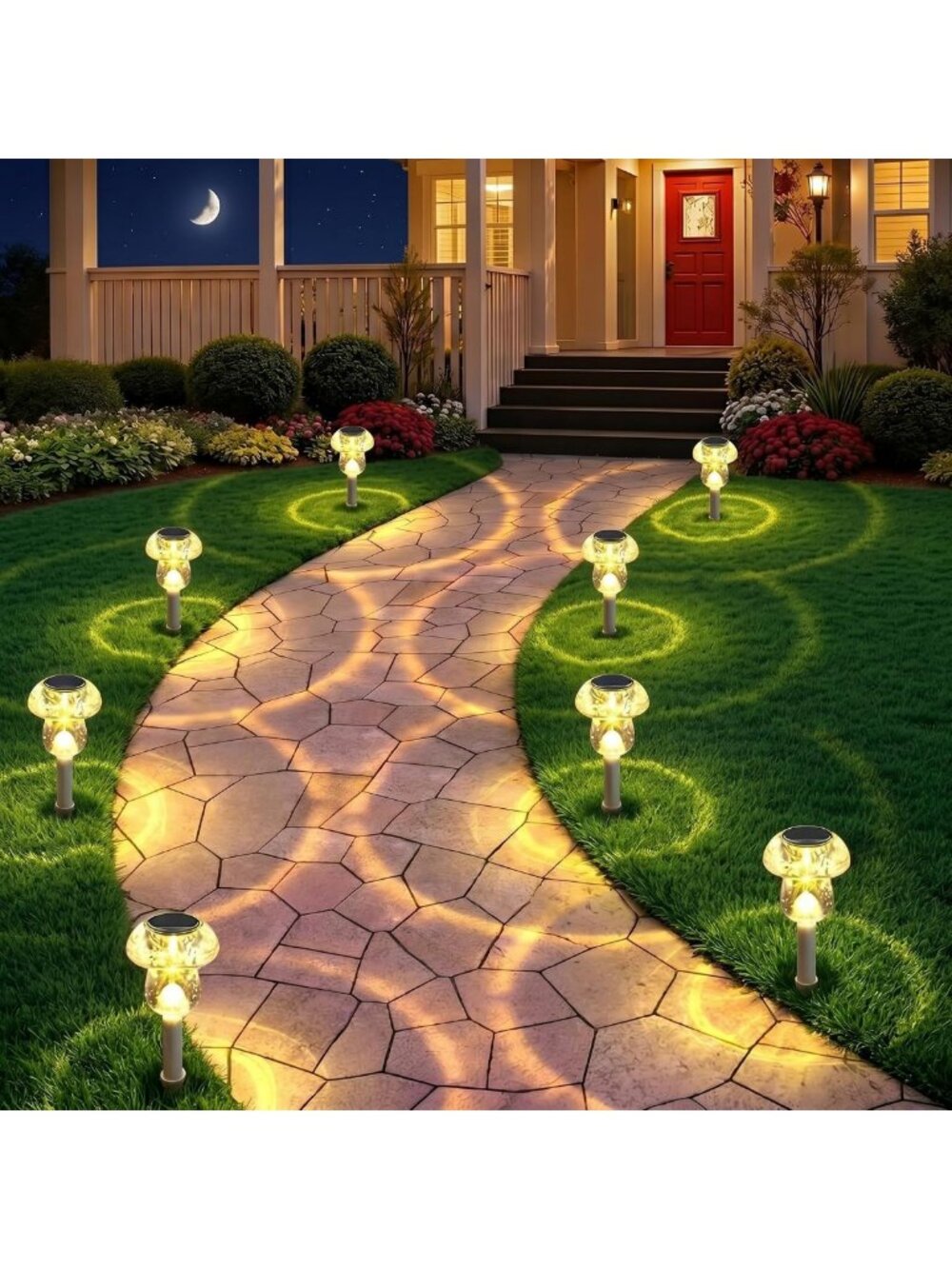 8 Pack Solar Mushroom Lights - Waterproof LED Garden Pathway Lighting, Warm